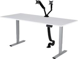  Aarven 2 motoros, 3 szegmensű, ezüst, állítható magasságú asztal, 36 mm-es fehér 80x160cm-es asztallappal, kétkaros gázrugós monitortartóval és kábelvezetővel (ARV2M3SE)