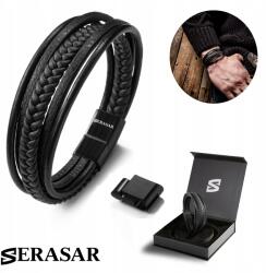 Serasar Serasar, "Braid" férfi bőr karkötő, fekete, 19 cm (B002-19)