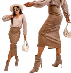  Elegáns Ceruzaszoknya MIDI Öko Bőrből, Prémium Camel Kivágással, XL