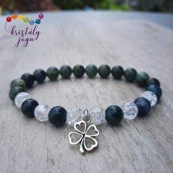 Kristály Jóga Shop Mohaachát 8 mm ásvány karkötő, repesztett hegyikristállyal