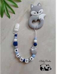 Baby Panda Névre szóló rágcsalánc - Alvó róka - szürke