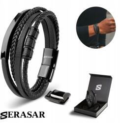 Serasar Serasar, Férfi bőr karkötő [Brave] fekete, 17cm (Brave)