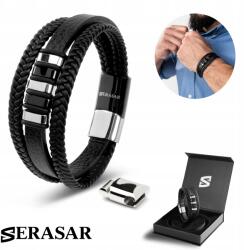 Serasar Serasar, Férfi Bőr Karkötő [Glory] Ezüst/Fekete, 17cm (Glory)