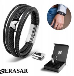 Serasar Serasar, Férfi bőr karkötő [Flake] ezüst színű, 23cm (Ring)