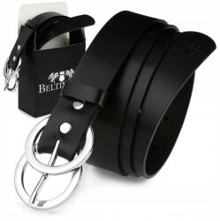 Beltimore Női bőr öv ezüst színű karikákkal, nagy csattal, klasszikus fekete Beltimore (D51_110)