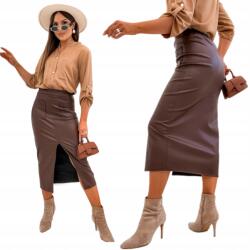 Elegáns Ceruzaszoknya Öko Bőrből Prémium Kivágással Pl Barna S