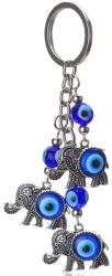  Breloc 3 elefanți cu trompa în sus si ochi albastru norocos, amuletă de protecție, elefant metal 11 cm