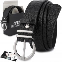 Beltimore Női bőr öv nadrághoz, ruhához, croco bőr, fekete, 3 cm széles Beltimore (E54_85)