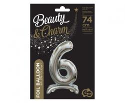 GoDan Balon folie stativ sub forma de cifra, argintiu 74 cm GD087-6 Baloane folie Tip Cifra 6 (GD087-6)