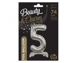 GoDan Balon folie stativ sub forma de cifra, argintiu 74 cm GD087-5 Baloane folie Tip Cifra 5 (GD087-5)