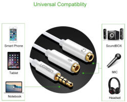 UGREEN 3.5mm Jack to Dual 3.5mm F Headset + Mic Y Splitter UG278 Cabluri audio Culoare Alb (UG278)