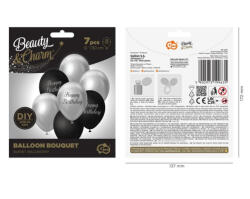 GoDan Set 7 baloane latex B&C Happy Birthday, argintiu - negru, 30 cm GD1790 Arcade si seturi de baloane (GD1790)