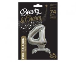 GoDan Balon folie stativ sub forma de cifra, argintiu 74 cm GD087-4 Baloane folie Tip Cifra 4 (GD087-4)