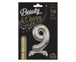 GoDan Balon folie stativ sub forma de cifra, argintiu 74 cm GD087-9 Baloane folie Tip Cifra 9 (GD087-9)