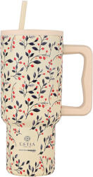 Estia Home Art Straw Tumbler XL Save the Aegean Reciclabil Pahar cu mâner Termos Oțel inoxidabil Fără BPA 900ml Bloom Beige cu Pai și Mâner 01-35181 (01-35181)