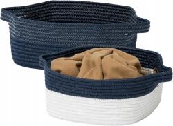 Tároló kosár zsinóros 33 x 15cm sötétkék-bézs 2db (X002022ROV)