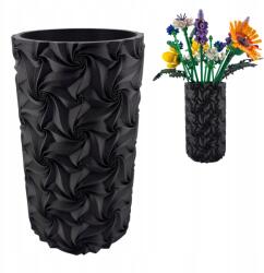 3D Forge Vorta Váza, fekete metál, 18cm magas, PLA, LEGO virágokhoz (3DF-VORTA-BLACK-METAL)