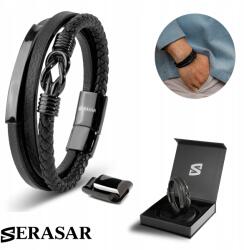Serasar Serasar, Férfi bőr karkötő "Proud" fekete, 20cm (8720254470955)