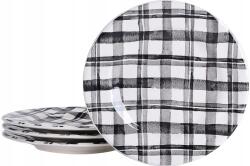  4 db Kerámia Lapostányér Étkező Desszertes Fekete-fehér Kockás 22 cm (D22DDW)