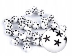  Műanyag Gyöngyök Fehér Csillagokkal 8MM 30DB