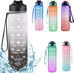  Színátmenetes motivációs kulacs idézetekkel és időskálával (1000 ml) - Fehér/Fekete (ON12-white-black)