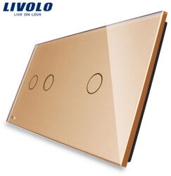 LIVOLO Panou intrerupator dublu + simplu din sticla Livolo+ rama metalica (VL-P702/01-4A)