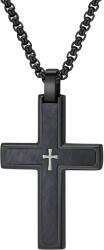 HARAHU Мъжка верижка с кръст vq-38806 - Черна / Сребриста / 60см kp38806