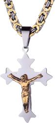 HARAHU Мъжко колие LO-32537 Cross - Златно / Сребърно KP32537
