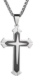 HARAHU Колие JO-34099 Cross - Сребриста / Черна KP34099
