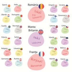 Eosette Sticker decorativ scoala, Salut in limbi diferite - 125x125 cm