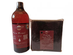 woodworker Kit intretinere mobilier lemn masiv, Prep’N Shine-Pure Breed Oil & Hand Pad’s Hard Abrasive negru, 1000 ml, food-safe, non toxic, woodworker (Br-Hp-N-01)