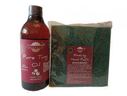 woodworker Kit intretinere mobilier lemn masiv, Prep’N Shine-Pure Tung Oil & Hand Pad’s Medium Abrasive verde, 500 ml, food-safe, non toxic, woodworker (Tu-Hp-V-05)