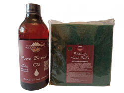 woodworker Kit intretinere mobilier lemn masiv, Prep’N Shine-Pure Breed Oil & Hand Pad’s Medium Abrasive verde, 500 ml, food-safe, non toxic, woodworker (Br-Hp-V-05)
