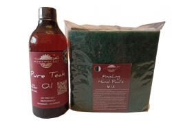 woodworker Kit intretinere mobilier lemn masiv, Prep’N Shine-Pure Teak Oil & Hand Pad’s Mix Abrasive, alb, negru, verde, 500 ml, interior, exterior, woodworker (Te-Hp-Mx-05)