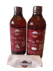 woodworker Pachet intretinere lemn masiv, interior, exterior, Dual Pack, Pure Tung Oil, Cutting Board Oil, laveta bumbac, 500ml/500ml, food safe, woodworker (Dual Tu-CtO-L-05)