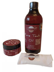 woodworker Set finisare-ceruire mobilier lemn masiv, Mix’N Match Pure Teak Oil&Cutting Board Wax, 500ml/100ml, laveta bumbac, food-safe, non toxic, interior, exterior, woodworker (Ctw-Te-L-01/05)