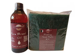 woodworker Kit intretinere mobilier lemn masiv, Prep’N Shine-Pure Breed Oil & Hand Pad’s Mix, alb, negru, verde, 500 ml, food-safe, non toxic, woodworker (Br-Hp-Mx-05)