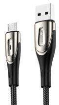 JOYROOM SHARP adatkábel (USB - microUSB, gyorstöltő, 120cm, nylon, törésgátló, cipőfűző) FEKETE (96894)