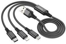 hoco. X76 töltőkábel 3in1 (USB - Type-C/lightning/microUSB, 2A, 100cm) FEKETE (152339)