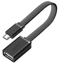 UGREEN adapter kábel (USB aljzat - microUSB, OTG, 15cm, lapos kábel) FEKETE