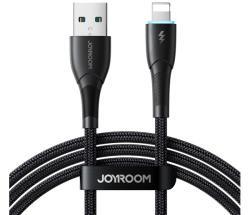 JOYROOM STARRY adatkábel (USB - lightning, 3A, gyorstöltő, 100cm, LED jelzés) FEKETE