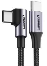 UGREEN US255 adatkábel (Type-C - Type-C, 3A, gyorstöltő 3.0, 100cm, 90 fokos) FEKETE (152933)