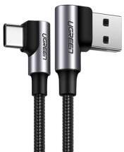 UGREEN adatkábel (USB - Type-C, 3A, gyorstöltő 3.0, 50cm, 90 fokos, cipőfűző) FEKETE