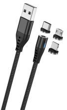 Maxlife töltőkábel 3in1 (USB - Type-C/lightning/microUSB, 100cm, mágneses) FEKETE