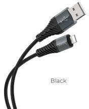 hoco. X38 adatkábel (USB - lightning, 2.4A, gyorstöltő, 100cm, törésgátló) FEKETE (137783)