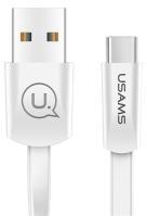 USAMS U2 adatkábel (USB - Type-C, gyorstöltő, 120cm, lapos kábel) FEHÉR