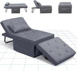 Flexispot 4 az 1-ben összecsukható kanapéágy, szürke- egyszemélyes fotelágy, összecsukható puffal, 6 fokozatban állítható háttámlával és párnáva (XC-TG1)