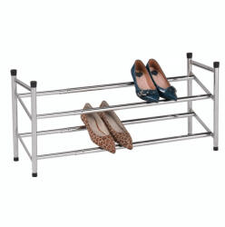 TEMPO KONDELA 2-soros állítható cipőpolc, krómozott/fekete, TEA (6063)