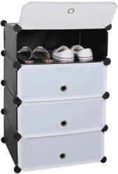 TEMPO KONDELA Moduláris cipőtartó/szervező, fekete/fehér, PORET (288715)