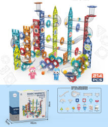 Mamido Set de construcție magnetică pistă cu bile 214 piese XL Jucarii de constructii magnetice